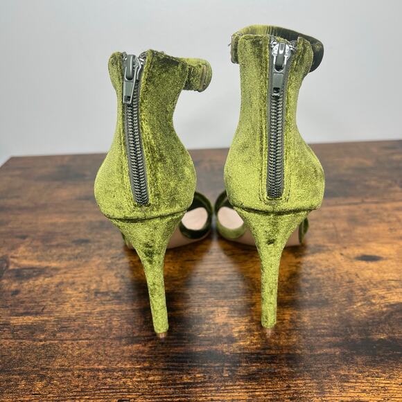 Olive Green Velvet Ankle Strap Stiletto Heels Sz 10 Holiday Event Party Cocktail - Picture 6 of 9